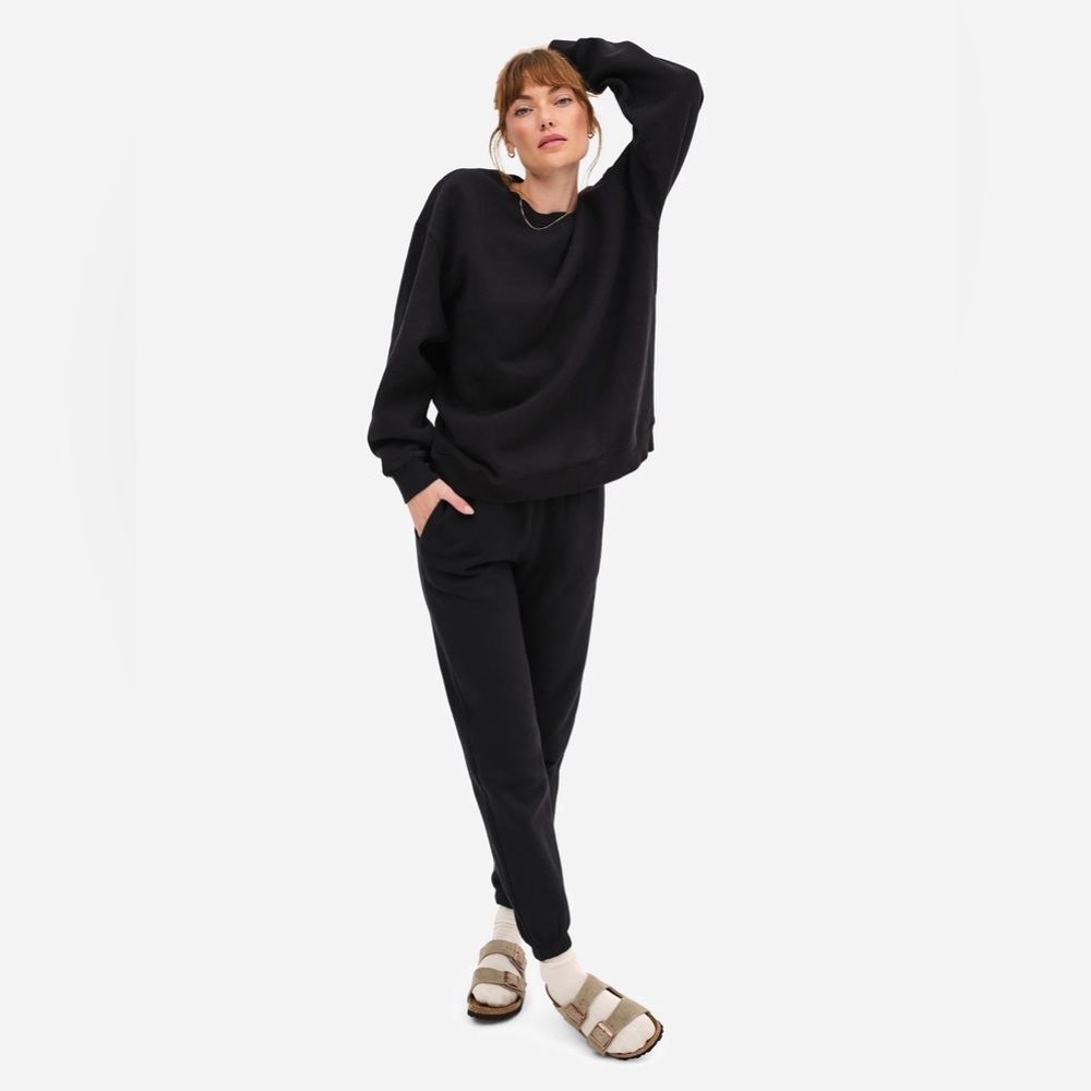 $128 MATE the label Organic Fleece Relaxed Pocket Sweatpant Jet Black NWT - Picture 4 of 6